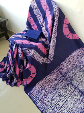 Violet Mulmul Saree with Pink and White Designs