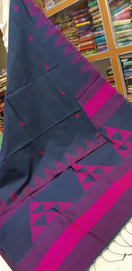 Black Pure Cotton Saree with Pink Design