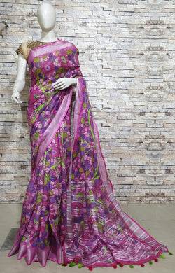 Purple Linen Saree with Violet Design