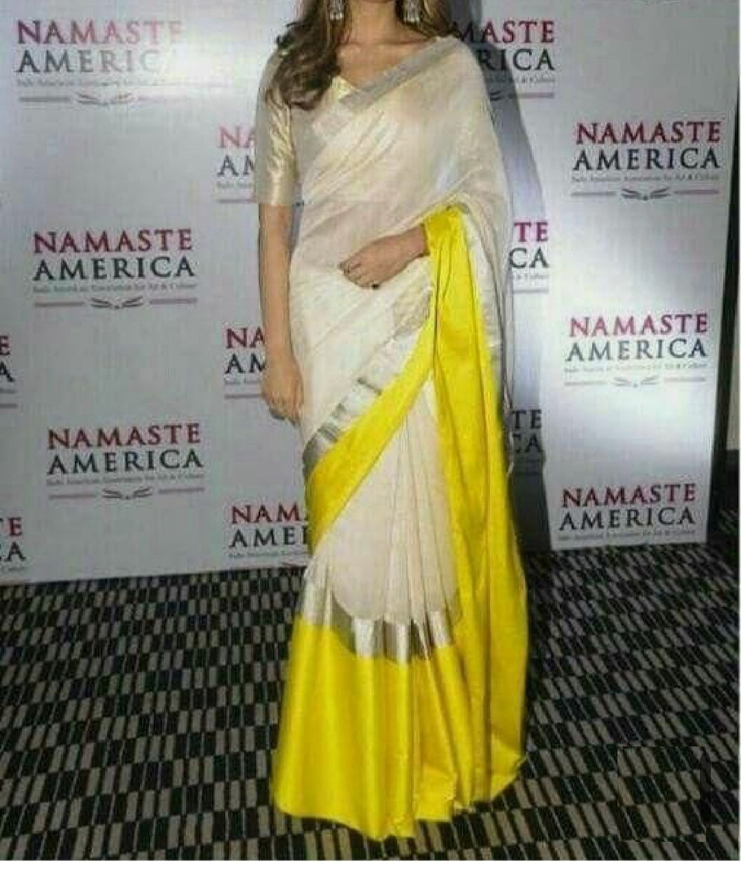 Off-White Linen Saree with Yellow Border
