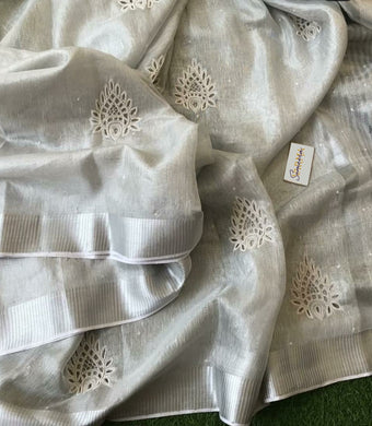 Silver Linen Saree with Silver Design