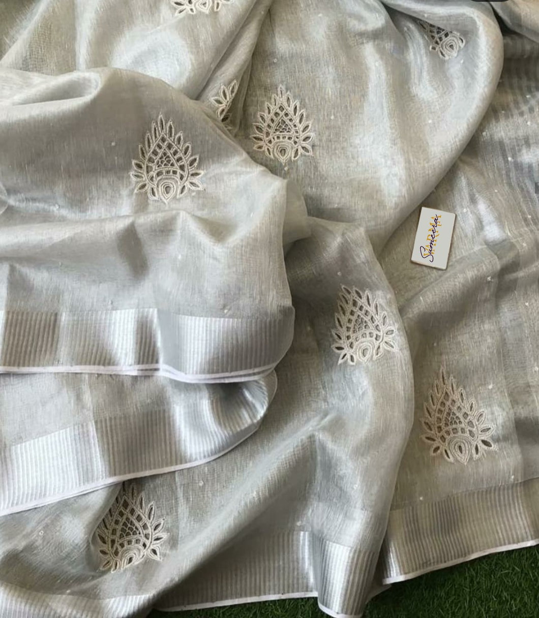 Silver Linen Saree with Silver Design