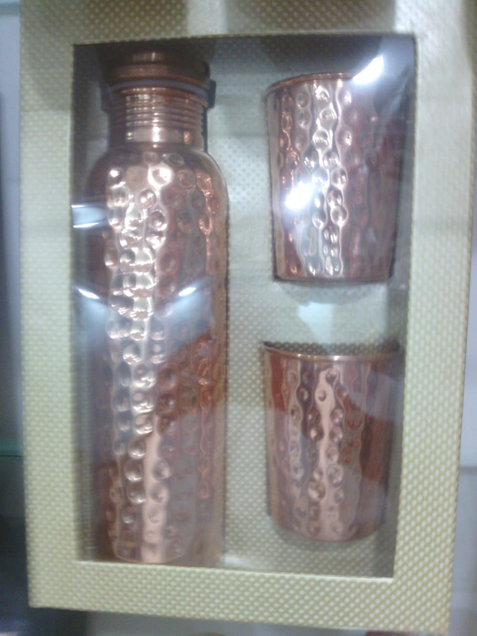 Plain Copper Bottle and 2 Glasses with Bumpy Design