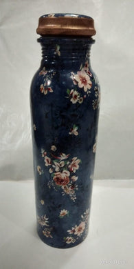 Dark Blue Copper Bottle with Light Pink Floral Design