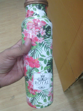 White Copper Bottle with Red and Green Floral Design