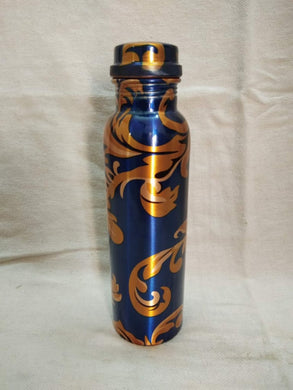 Dark Blue Copper Bottle with Golden Design