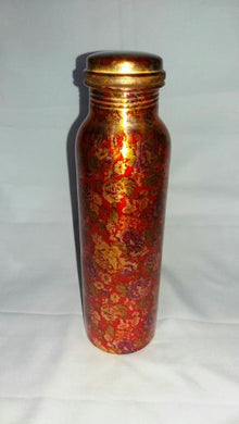 Red Copper Bottle with Floral Design
